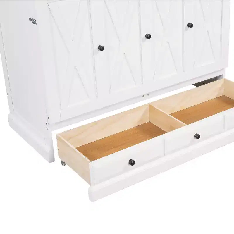 ModernLuxe Queen/Full Size Wooden Murphy Bed, Space-Saving Foldable Cabinet Bed with USB Charging Station & Storage Drawers