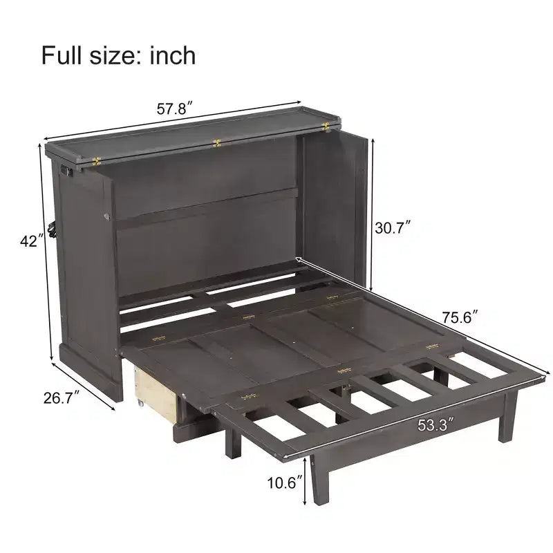 ModernLuxe Queen/Full Size Wooden Murphy Bed, Space-Saving Foldable Cabinet Bed with USB Charging Station & Storage Drawers