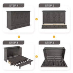 ModernLuxe Queen/Full Size Wooden Murphy Bed, Space-Saving Foldable Cabinet Bed with USB Charging Station & Storage Drawers