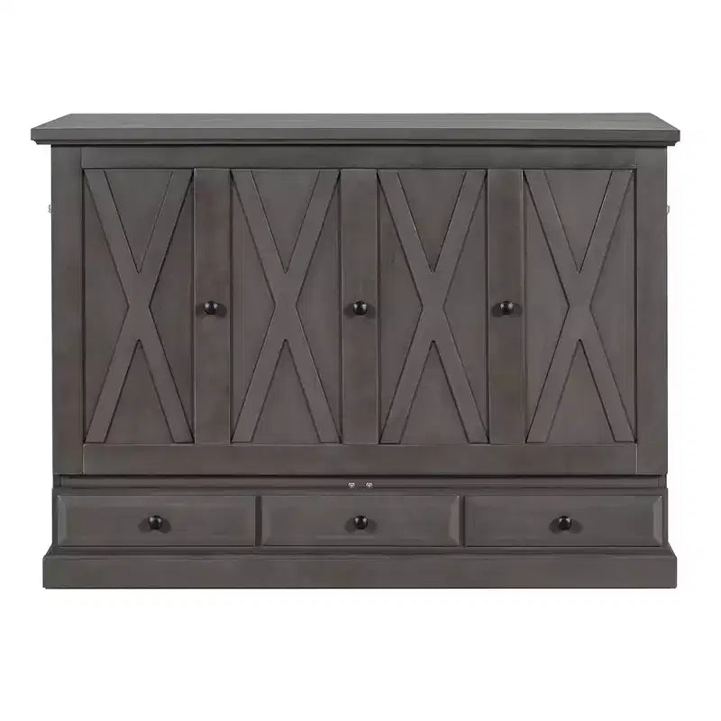 ModernLuxe Queen/Full Size Wooden Murphy Bed, Space-Saving Foldable Cabinet Bed with USB Charging Station & Storage Drawers