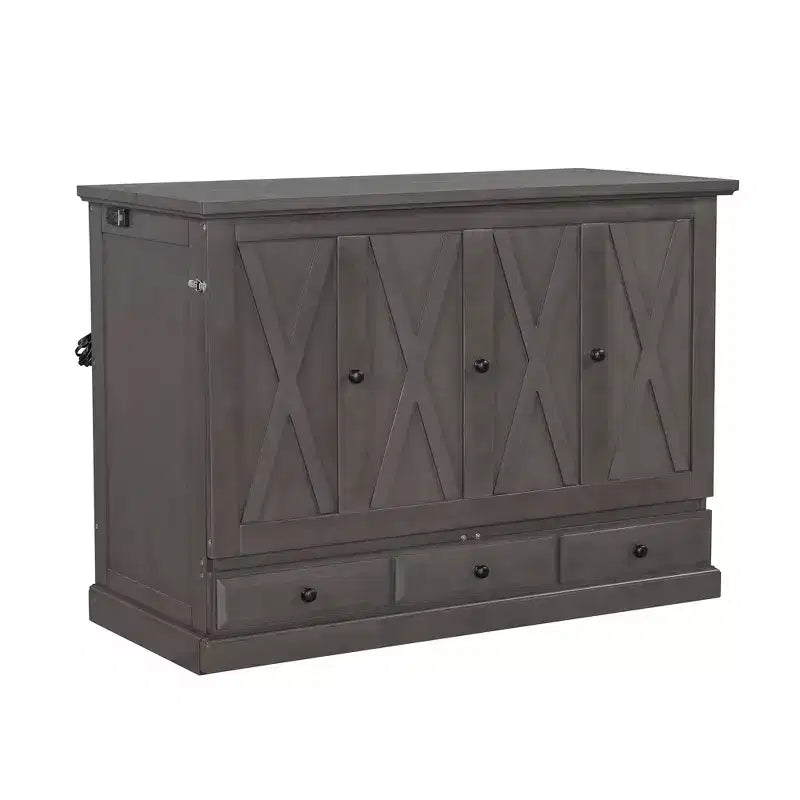 ModernLuxe Queen/Full Size Wooden Murphy Bed, Space-Saving Foldable Cabinet Bed with USB Charging Station & Storage Drawers