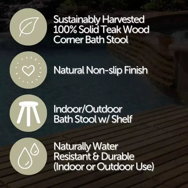 Nordic Teak Natural Shower and Bath Stool with Curved Seat and Shelf - Beige
