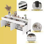 Famapy White Modern 4 Doors Sideboard Buffet With 4 Storage Drawers