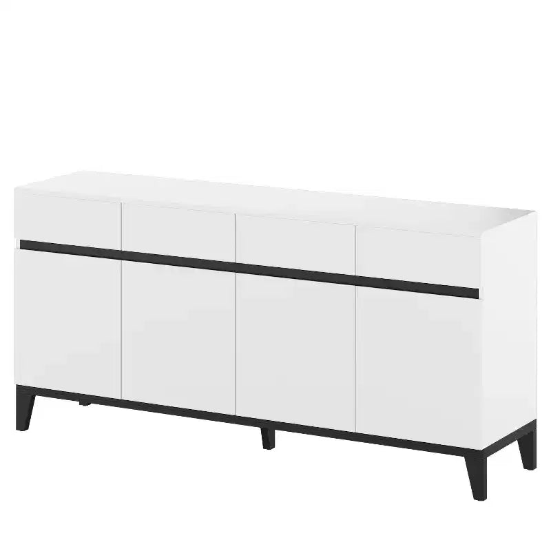 Famapy White Modern 4 Doors Sideboard Buffet With 4 Storage Drawers