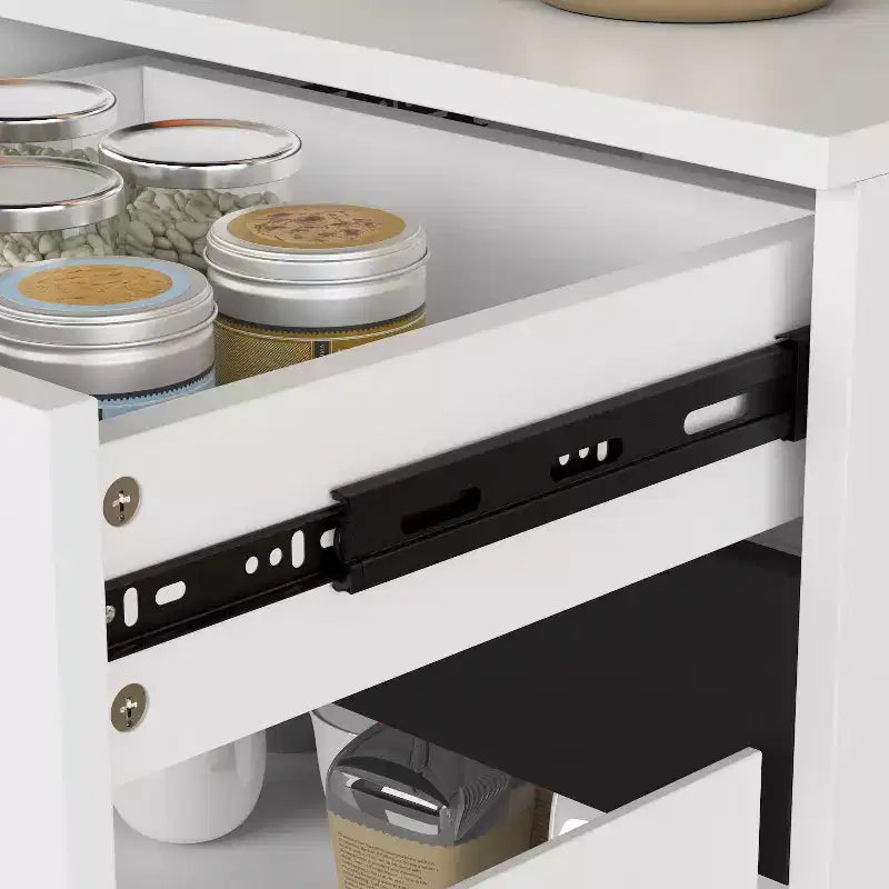 Famapy White Modern 4 Doors Sideboard Buffet With 4 Storage Drawers