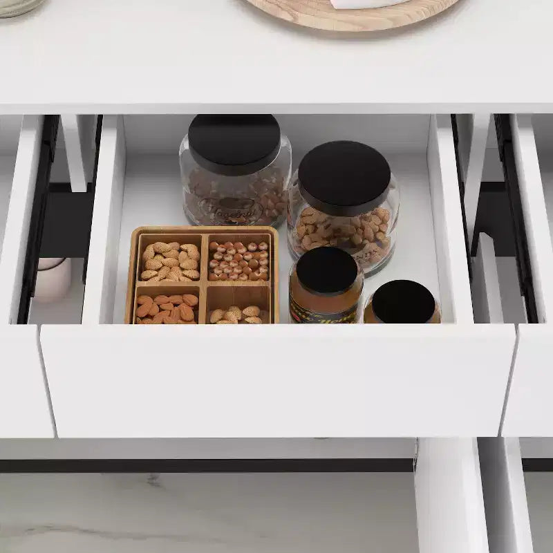 Famapy White Modern 4 Doors Sideboard Buffet With 4 Storage Drawers