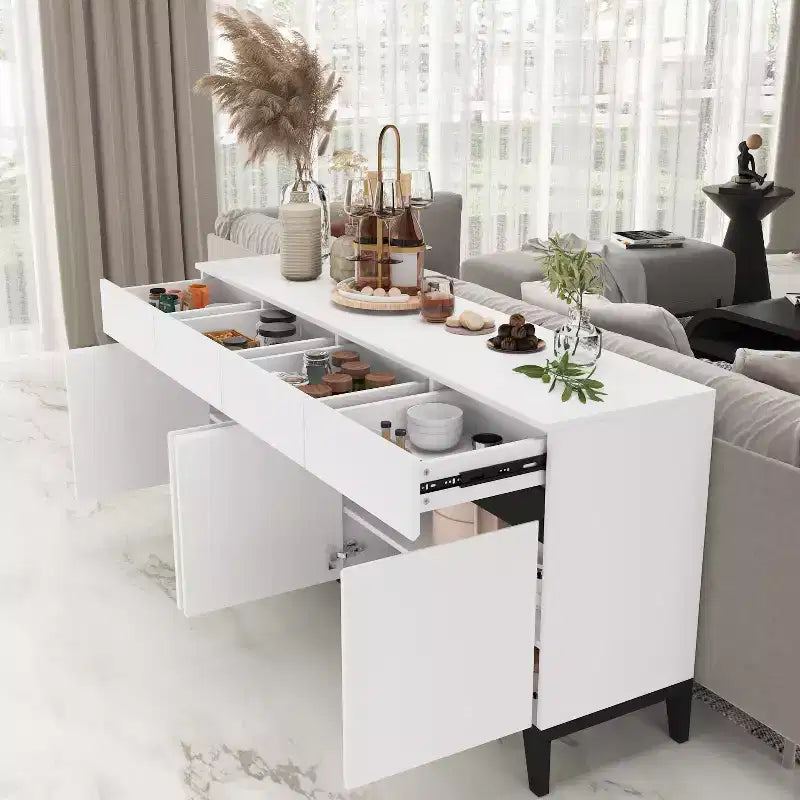 Famapy White Modern 4 Doors Sideboard Buffet With 4 Storage Drawers