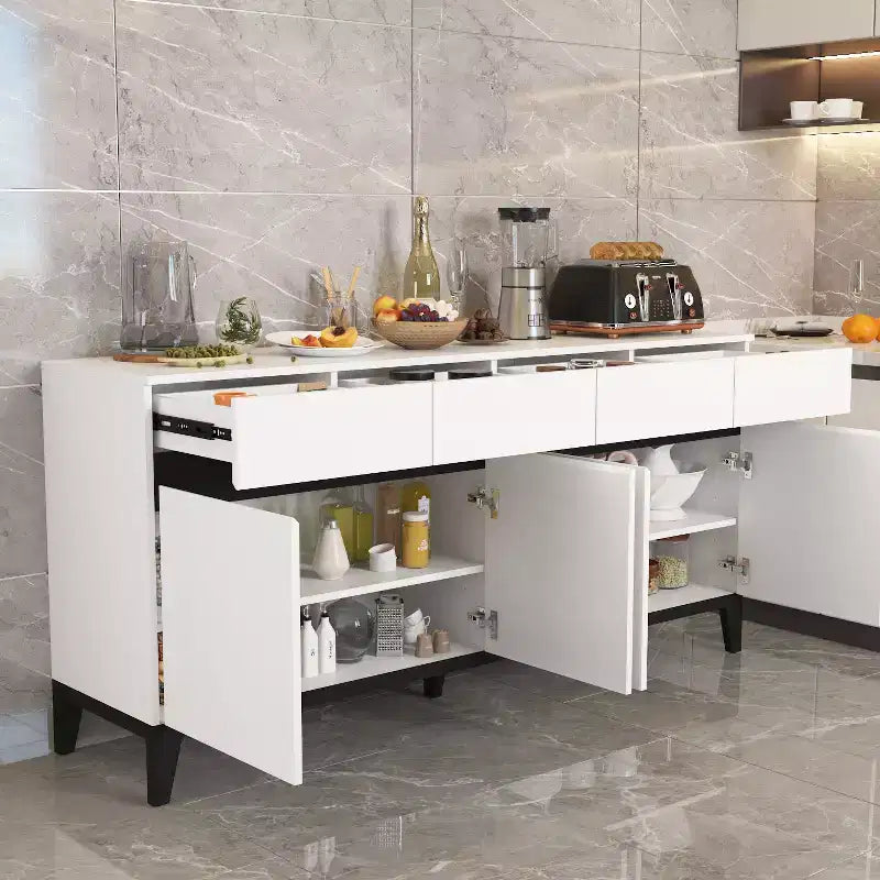 Famapy White Modern 4 Doors Sideboard Buffet With 4 Storage Drawers