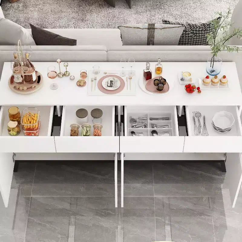 Famapy White Modern 4 Doors Sideboard Buffet With 4 Storage Drawers