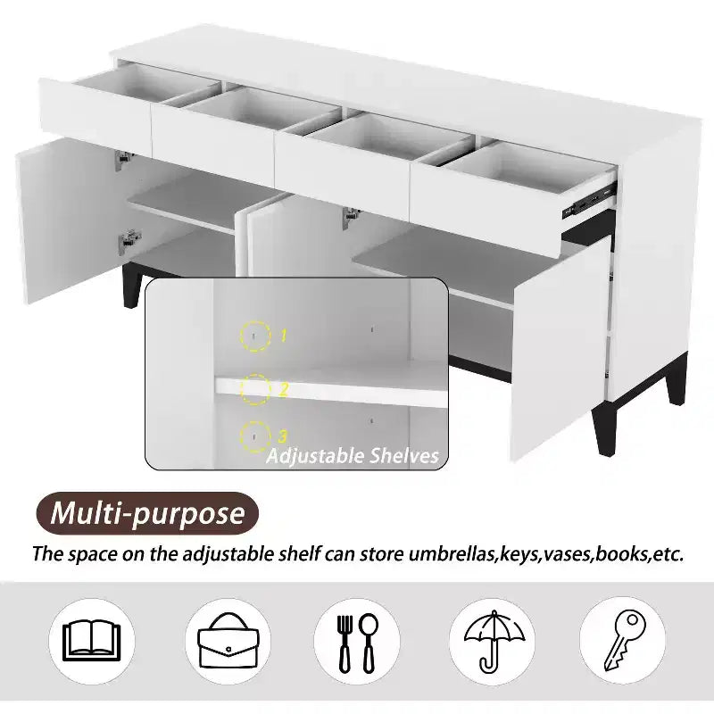 Famapy White Modern 4 Doors Sideboard Buffet With 4 Storage Drawers