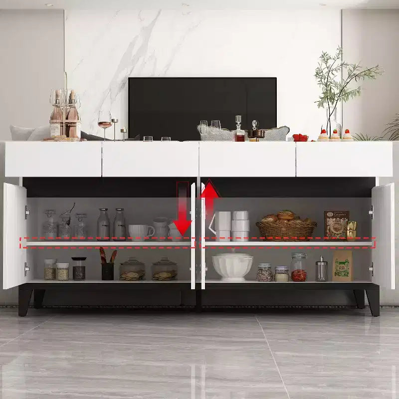 Famapy White Modern 4 Doors Sideboard Buffet With 4 Storage Drawers