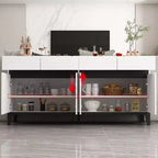 Famapy White Modern 4 Doors Sideboard Buffet With 4 Storage Drawers