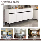 Famapy White Modern 4 Doors Sideboard Buffet With 4 Storage Drawers