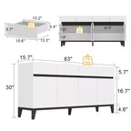 Famapy White Modern 4 Doors Sideboard Buffet With 4 Storage Drawers