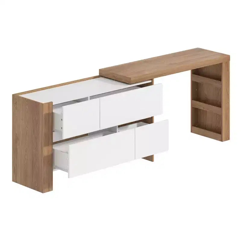 Famapy Brown and White Rotatable Make up Vanity Table With Storage Drawers