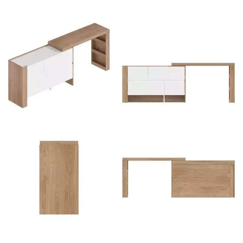 Famapy Brown and White Rotatable Make up Vanity Table With Storage Drawers