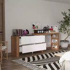 Famapy Brown and White Rotatable Make up Vanity Table With Storage Drawers