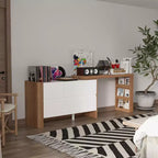 Famapy Brown and White Rotatable Make up Vanity Table With Storage Drawers