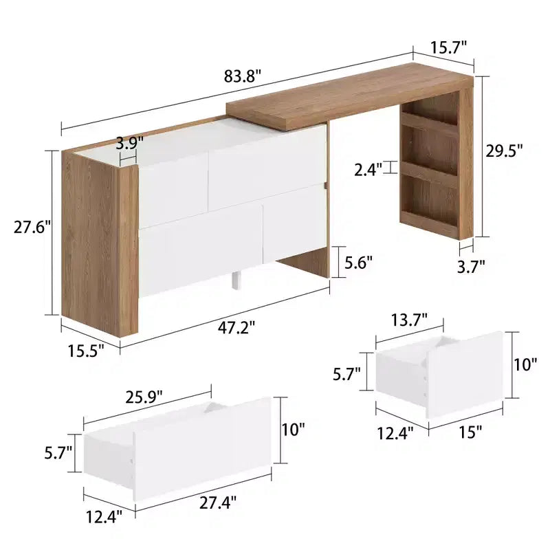 Famapy Brown and White Rotatable Make up Vanity Table With Storage Drawers