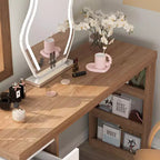 Famapy Brown and White Rotatable Make up Vanity Table With Storage Drawers