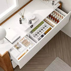 Famapy Brown and White Rotatable Make up Vanity Table With Storage Drawers