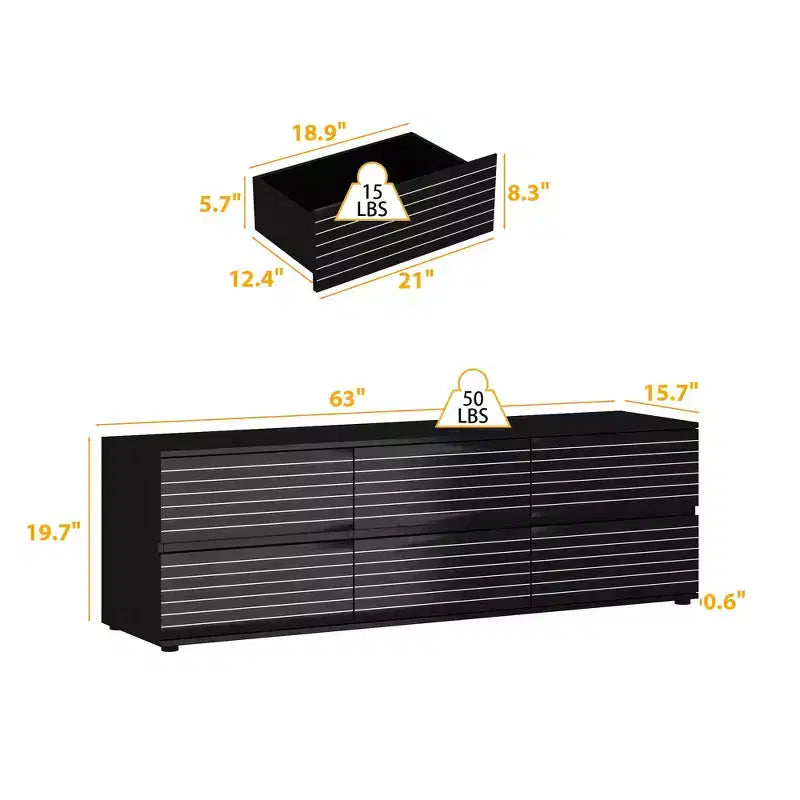 Famapy Sophisticated Black Striped 6 - Drawer Cabinet / Dresser / TV Stand: A Blend of Style and Function for Multiple Uses