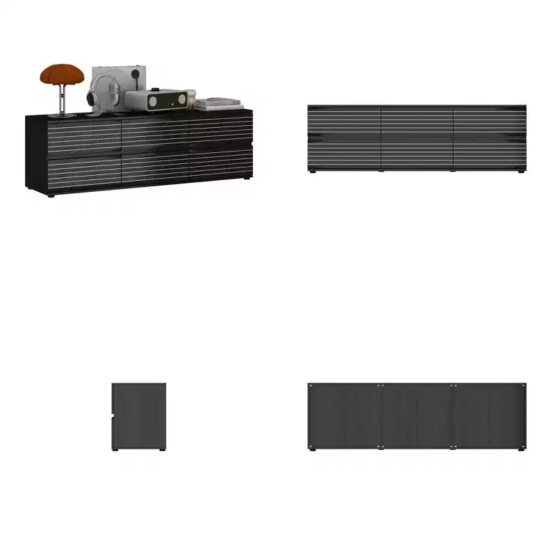 Famapy Sophisticated Black Striped 6 - Drawer Cabinet / Dresser / TV Stand: A Blend of Style and Function for Multiple Uses