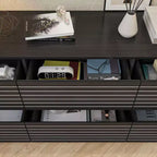 Famapy Sophisticated Black Striped 6 - Drawer Cabinet / Dresser / TV Stand: A Blend of Style and Function for Multiple Uses