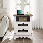 Garvee Farmhouse Nightstand 18 inch Side Table with Charging Station Bedside Table with 2 Drawer and 2 USB Ports End Table with Open Cubby