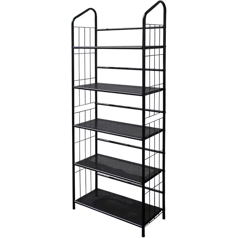 Metal Utility Bookcase Bookshelf Rack Black Finish