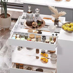 Famapy White 8 Drawers Kitchen Island With Storage Shelves and Glasss Top