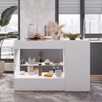 Famapy White 8 Drawers Kitchen Island With Storage Shelves and Glasss Top