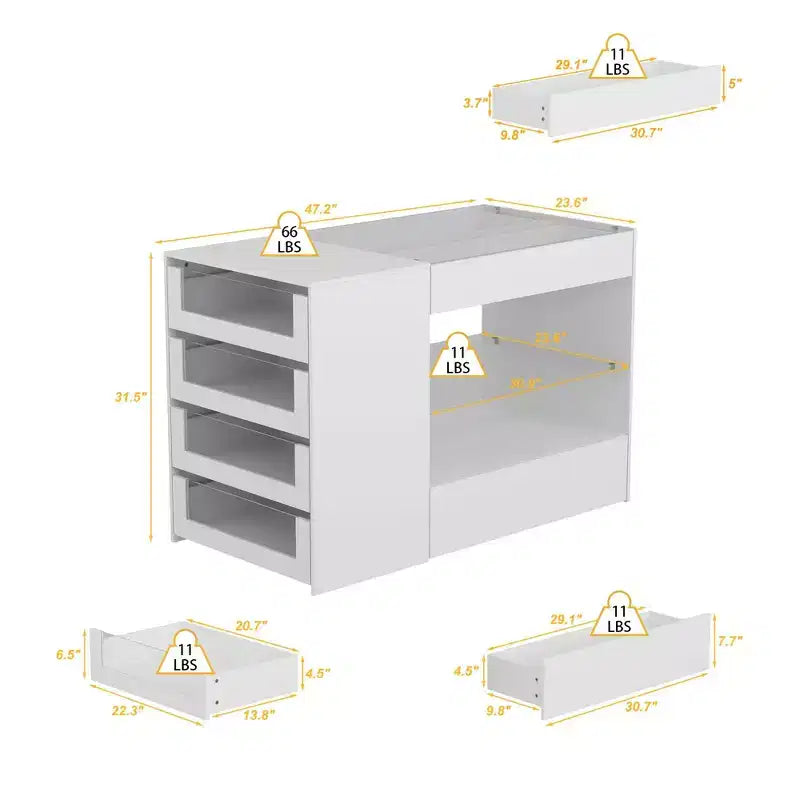 Famapy White 8 Drawers Kitchen Island With Storage Shelves and Glasss Top