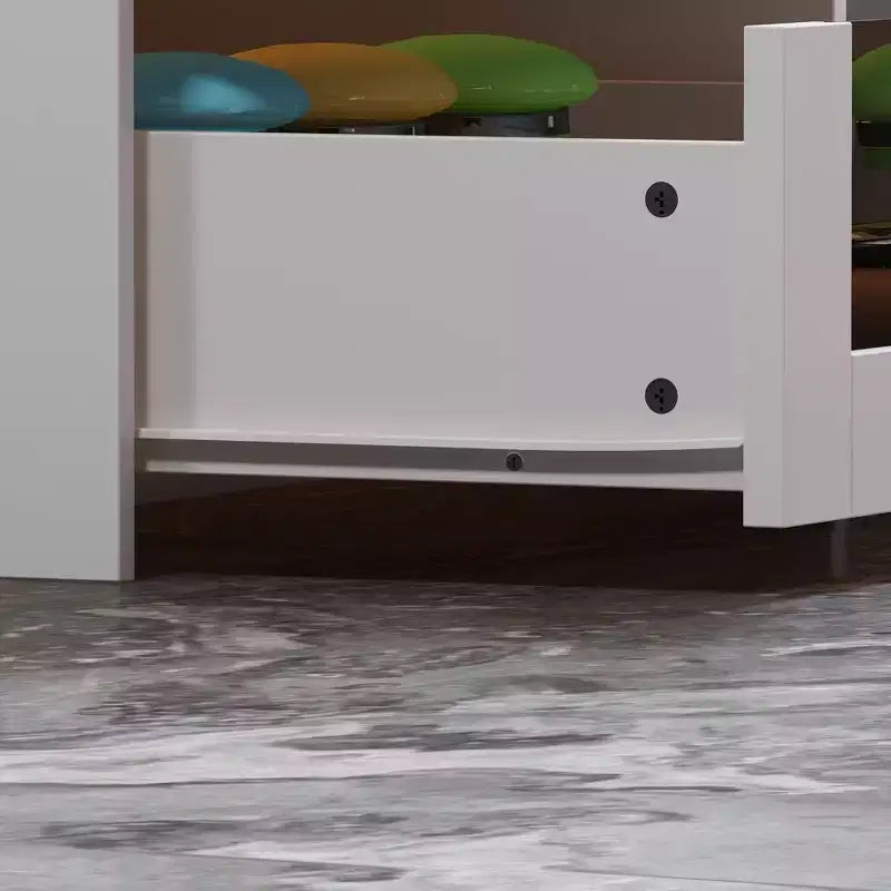 Famapy White 8 Drawers Kitchen Island With Storage Shelves and Glasss Top