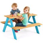 Costway Kids Picnic Table Set Children Outdoor Wooden Table with Bench Seats Backyard
