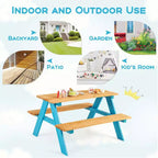 Costway Kids Picnic Table Set Children Outdoor Wooden Table with Bench Seats Backyard