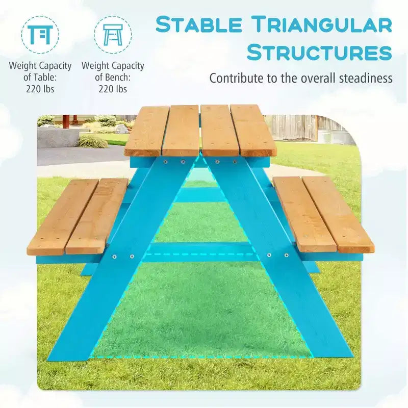 Costway Kids Picnic Table Set Children Outdoor Wooden Table with Bench Seats Backyard