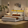 Whizmax Velvet Upholstered Platform Bed Frame With Storage Headboard, Nailhead Trim Wingback Headboard, Wood Slats Support, Off White