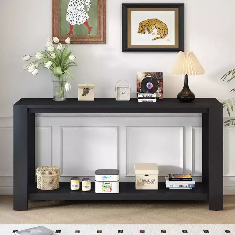 59.8W Minimalist Console Table with Bottom Shelf and 4 Legs, Entryway Table 4B - ModernLuxe
