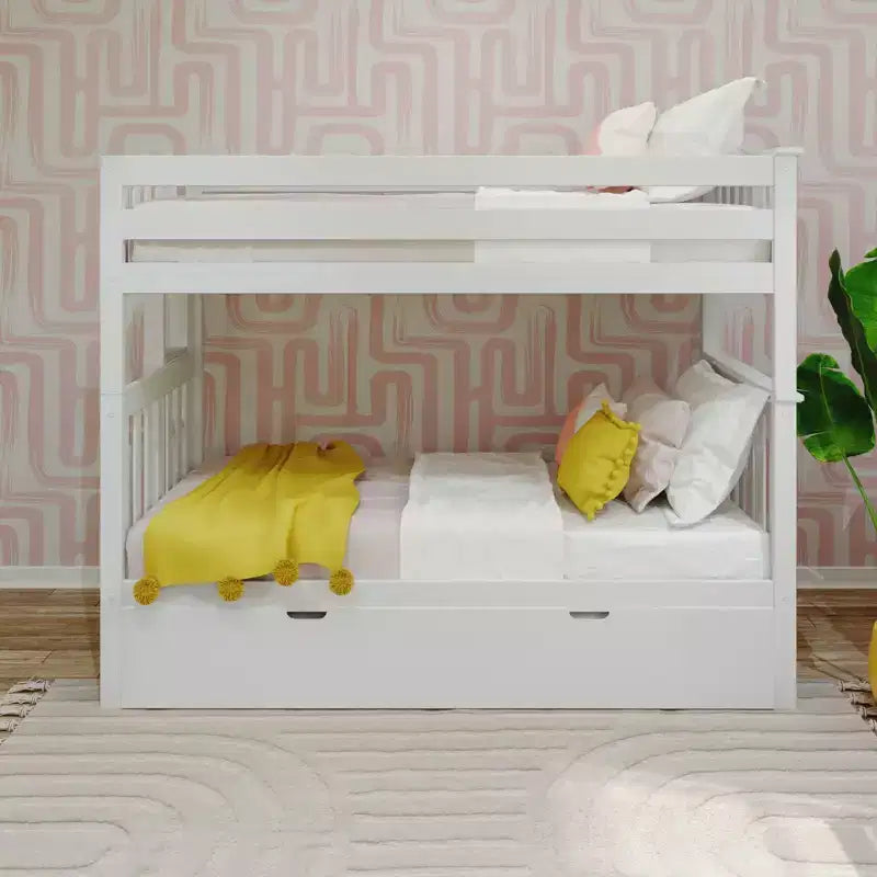 Max & Lily Bunk Bed with Ladder on End and Trundle, Twin-Over-Twin Bed Frame for Kids