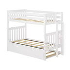 Max & Lily Bunk Bed with Ladder on End and Trundle, Twin-Over-Twin Bed Frame for Kids