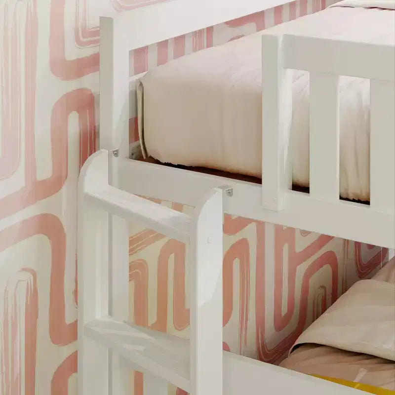Max & Lily Bunk Bed with Ladder on End and Trundle, Twin-Over-Twin Bed Frame for Kids