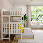Max & Lily Bunk Bed with Ladder on End and Trundle, Twin-Over-Twin Bed Frame for Kids
