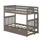 Max & Lily Bunk Bed with Ladder on End and Trundle, Twin-Over-Twin Bed Frame for Kids