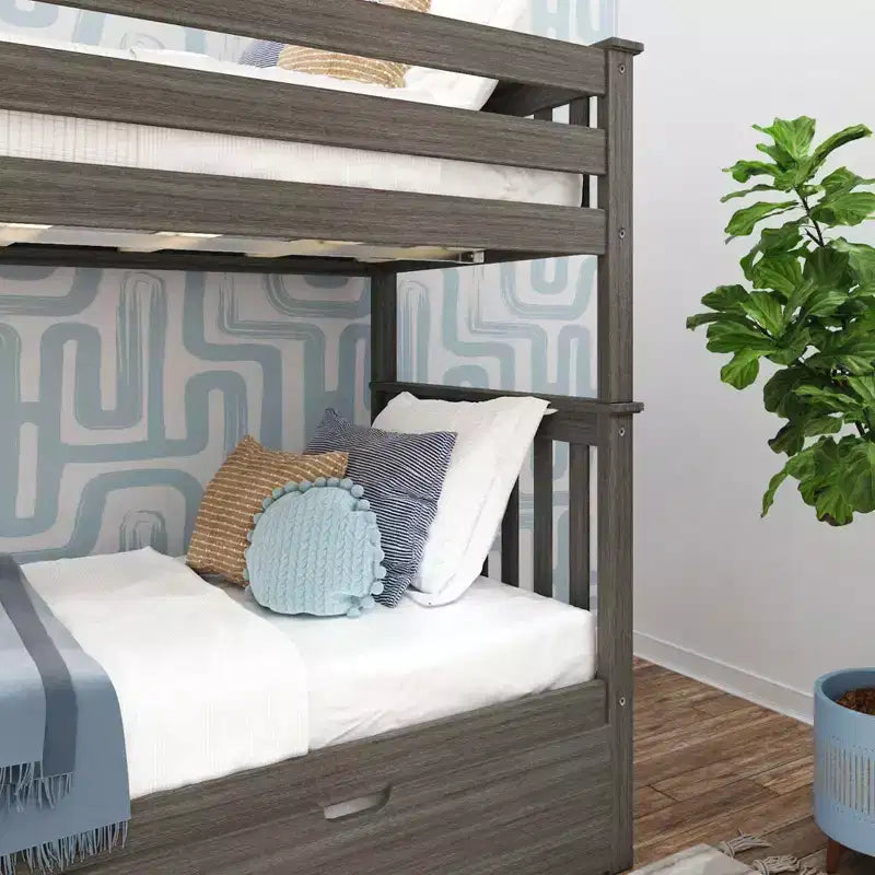 Max & Lily Bunk Bed with Ladder on End and Trundle, Twin-Over-Twin Bed Frame for Kids