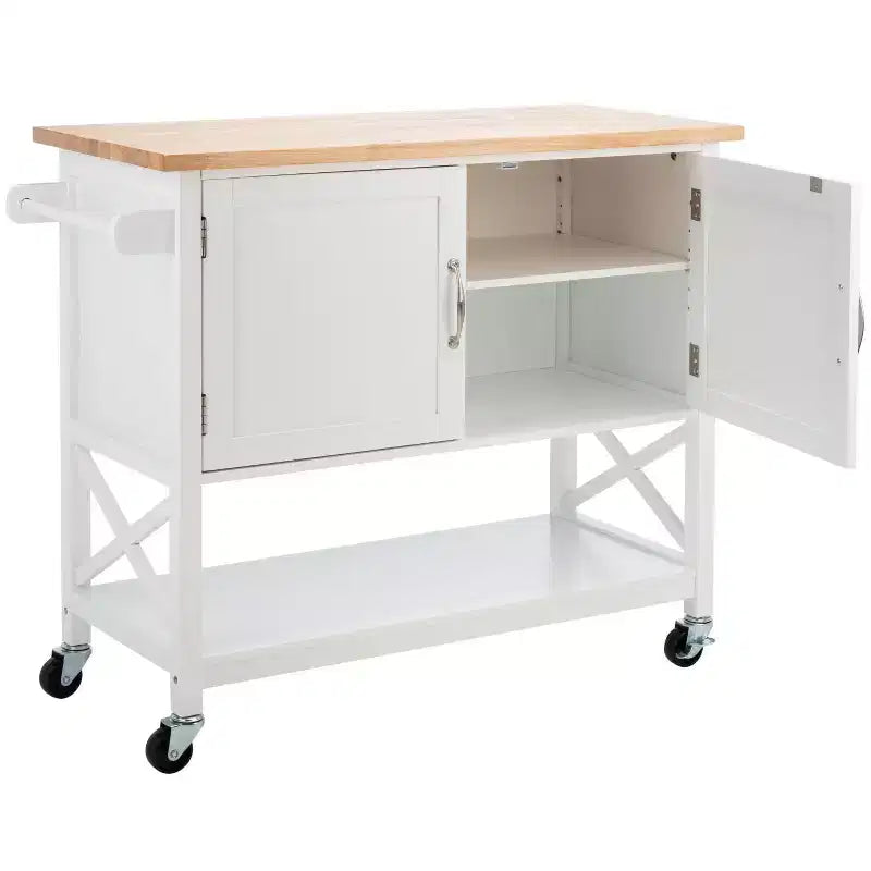 Carrello da cucina Kesler 2 ante 1 ripiano - KCH8705 - Bianco/Naturale - Safavieh