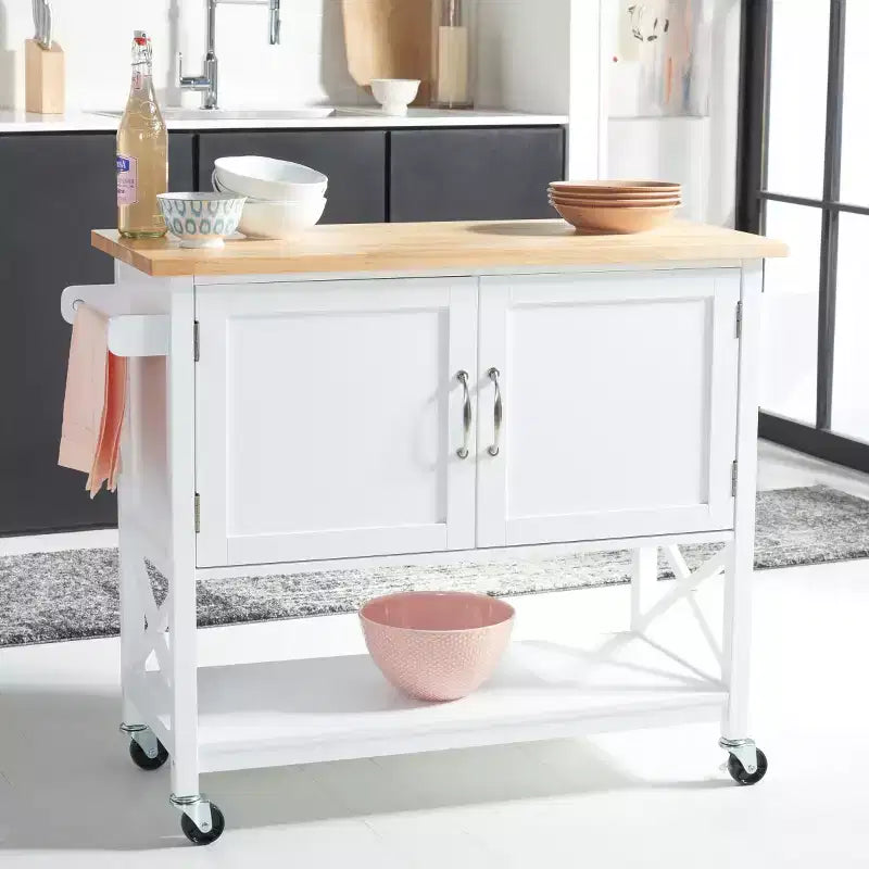 Carrello da cucina Kesler 2 ante 1 ripiano - KCH8705 - Bianco/Naturale - Safavieh