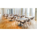 Poltrona moderna imbottita in tessuto organico con gambe in legno naturale per sala da pranzo, ufficio o come sedia laterale per salotto