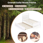 Costway Twin Size Platform Bed with Trundle Pull-out Trundle Headboard & Footboard Gray/White