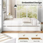 Costway Twin Size Platform Bed with Trundle Pull-out Trundle Headboard & Footboard Gray/White